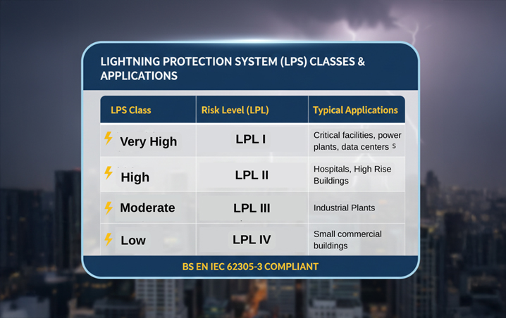 Lightning Protection Level Requirements - LPS Class I to IV Design​